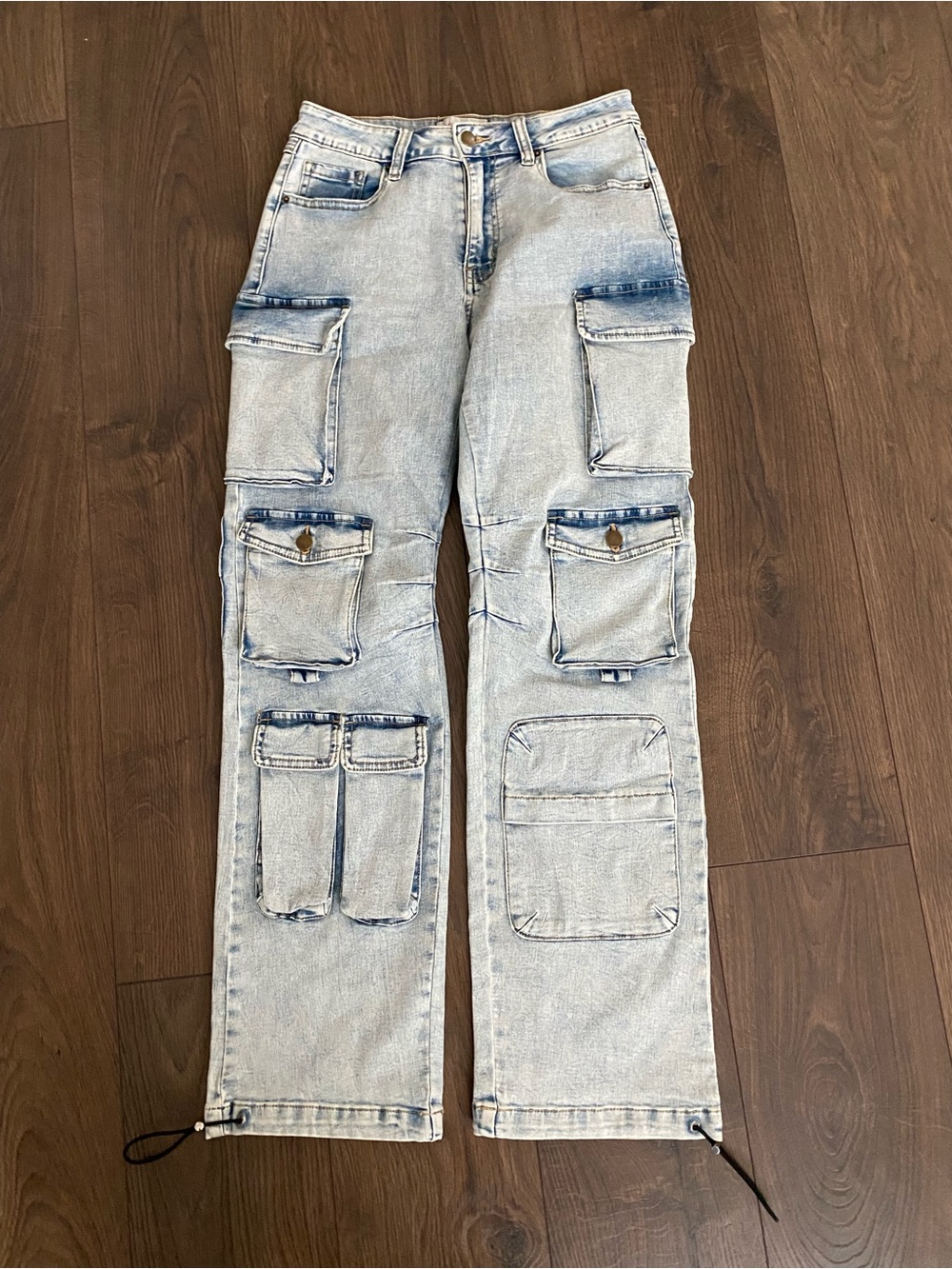 Fashion Nova Light Blue Denim Cargo Jeans